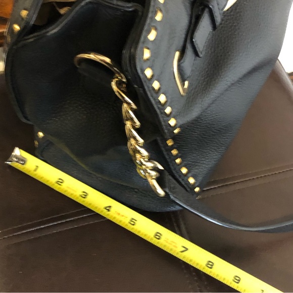 MICHAEL KORS Metal Woven Tumbled Black Leather Crossbody Satchel - Picture 10 of 14